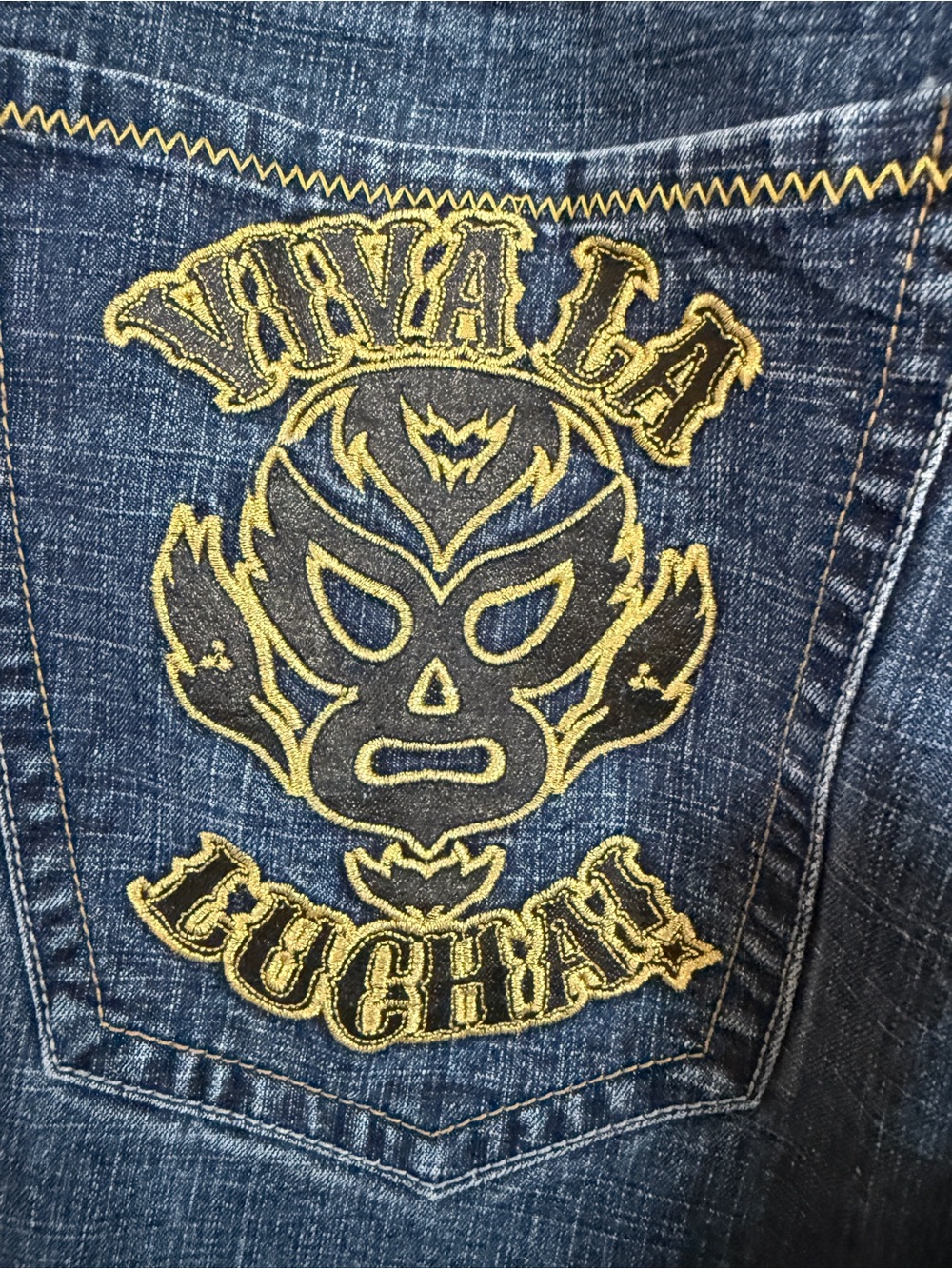 VNTG Southpole Viva La Lucha Baggy Jeans Size 38 Y2K Skater